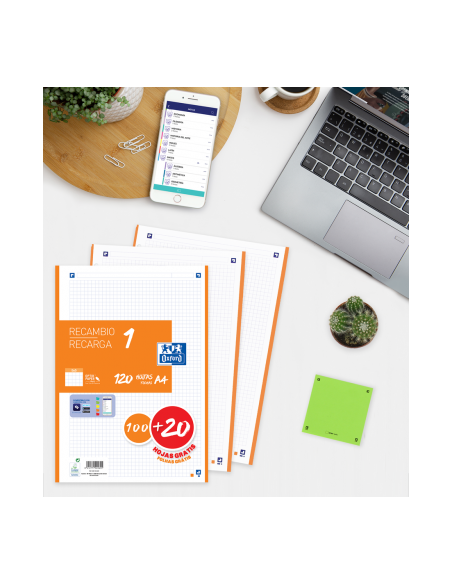 RECAMBIO COLOR 1 A4 100+20 HOJAS 5X5 NARANJA 90GRS OXFORD 400158163