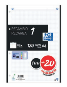 RECAMBIO COLOR 1 A4 100+20 HOJAS 5X5 NEGRO 90GRS OXFORD 400158165