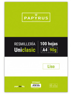 RECAMBIO PAQUETE 100 HOJAS A4 UNICLASIC 90 GR. LISO SIN MARGEN PAPYRUS 53390100