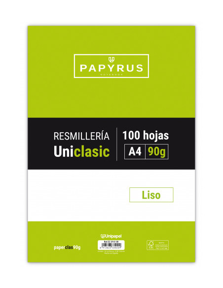 RECAMBIO PAQUETE 100 HOJAS A4 UNICLASIC 90 GR. LISO SIN MARGEN PAPYRUS 53390100