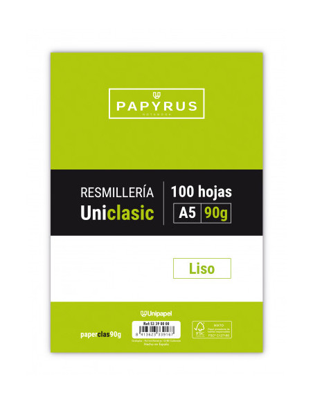 RECAMBIO PAQUETE 100 HOJAS A5 UNICLASIC 90 GR. LISO SIN MARGEN PAYRUS 53390000