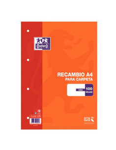 RECAMBIO TAPA BLANDA A4 100 HOJAS LISO COLOR NARANJA OXFORD 100430209