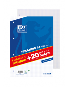 RECAMBIO TAPA BLANDA A4 100+20 HOJAS 4X4 COLOR AZUL OXFORD 400058179