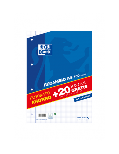 RECAMBIO TAPA BLANDA A4 100+20 HOJAS 4X4 COLOR...