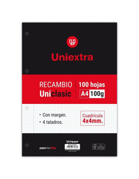 RECAMBIO UNIEXTRA A4 UNICLASIC 100 HOJAS 100G 4X4 C/M PAPYRUS 53390900