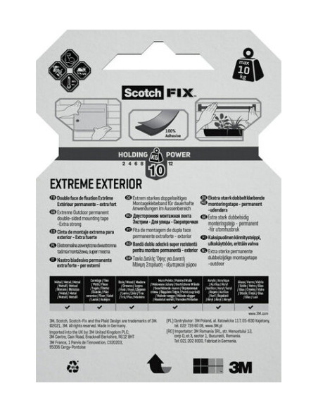 ROLLO CINTA DE MONTAJE DOBLE CARA EXTREME EXTERIORES 19MM X 1,5M HASTA 10KG FIX PT1100-1915-P SCOTH 7100272781