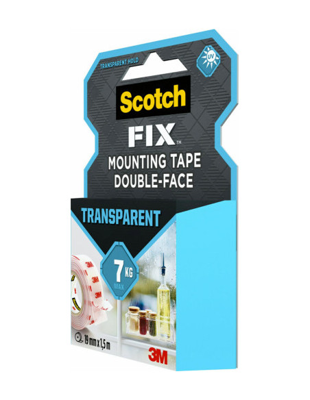 ROLLO CINTA DE MONTAJE DOBLE CARA TRANSPARENTE 19 MM X 1,5M HASTA 7KG FIX 4910C-1915-P SCOTH 7100261816