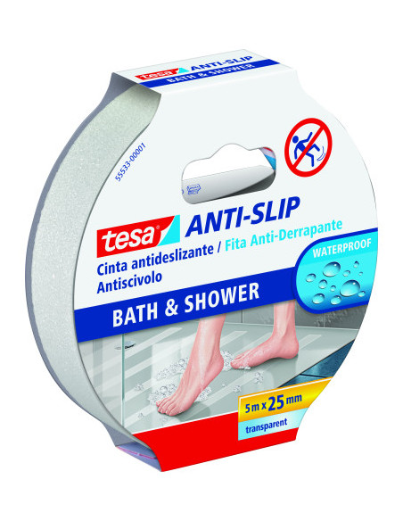 ROLLO CINTA SEGURIDAD ADHESIVA ANTIDESLIZANTE 25 MM X 5 METROS TRANSPARENTE TESA 55533-00001-11