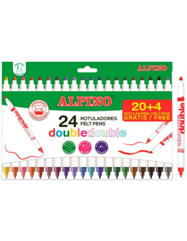 CAJA 20+4 ROTULADORES DE COLORES DOBLE PUNTA ALPINO AR002058N