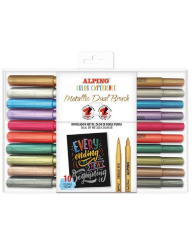 ESTUCHE 10 ROTULADORES METALLIC DUAL BRUSH LETTERING ALPINO AR001091