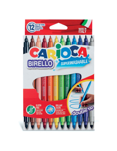 CAJA 12 ROTULADORES COLORES DOBLE PUNTA BIRELLO CARIOCA 41457