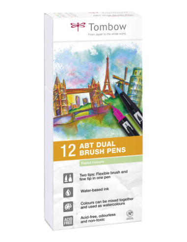 ESTUCHE 12 ROTULADORES DOBLE PUNTA PINCEL COLORES PASTEL TOMBOW ABT-12P-2