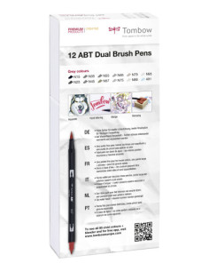 ESTUCHE 12 ROTULADORES DOBLE PUNTA PINCEL GAMA DE GRISES TOMBOW ABT-12P-3 2