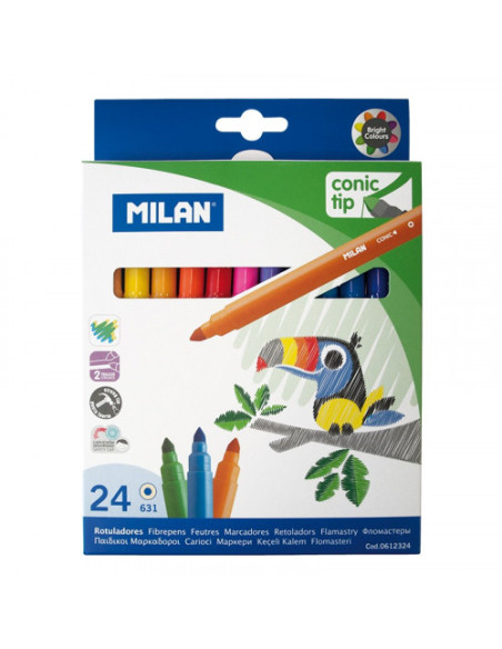 CAJA 24 ROTULADORES PUNTA CÓNICA BASE AGUA MILAN 0612324