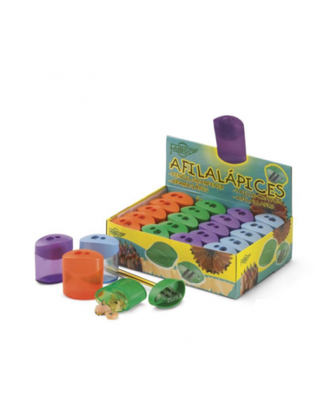 SACAPUNTAS PLASTICO DOBLE CON DEPOSITO FAIBO 2102