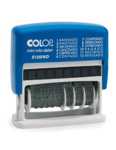 SELLO DE ENTINAJE S 120/WD FORMULA/FECHA 4MM ESPAÑOL AZUL/BICOLOR COLOP 104961