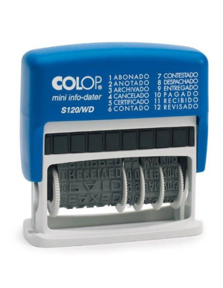 SELLO DE ENTINAJE S 120/WD FORMULA/FECHA 4MM ESPAÑOL AZUL/BICOLOR COLOP 104961