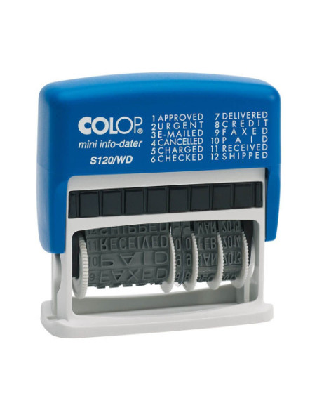 SELLO DE ENTINAJE S 120/WD FORMULA/FECHA 4MM ESPAÑOL AZUL/NEGRA COLOP 105001