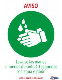 SEÑALES ADHESIVOS PREIMPRESO  "LAVARSE LAS MANOS" SOBRE DE 2 HOJAS EN A4 AVERY AV_KITCOVID1_ES