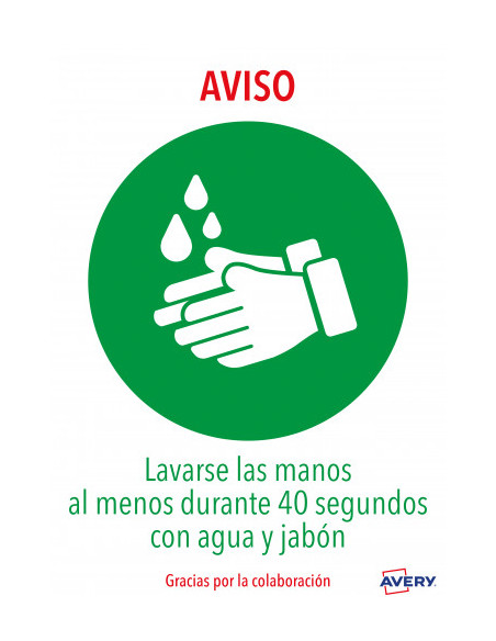 SEÑALES ADHESIVOS PREIMPRESO  "LAVARSE LAS MANOS" SOBRE DE 2 HOJAS EN A4 AVERY AV_KITCOVID1_ES SEÑALES ADHESIVOS PREIMPRESO  "LAVARSE LAS MANOS" SOBRE DE 2 HOJAS EN A4 AVERY AV_KITCOVID1_ES