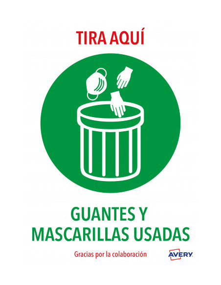 SEÑALES ADHESIVOS PREIMPRESO  "TIRA AQUÍ GUANTES Y MASCARILLAS USADAS" SOBRE DE 2 HOJAS EN A4 AVERY AV_KITCOVID7_ES SEÑALES ADHESIVOS PREIMPRESO  "TIRA AQUÍ GUANTES Y MASCARILLAS USADAS" SOBRE DE 2 HOJAS EN A4 AVERY AV_KITCOVID7_ES