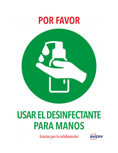SEÑALES ADHESIVOS PREIMPRESO  "USAR DESINFECTANTE PARA LAS MANOS" SOBRE DE 2 HOJAS EN A4 AVERY AV_KITCOVID3_ES SEÑALES ADHESIVOS PREIMPRESO  "USAR DESINFECTANTE PARA LAS MANOS" SOBRE DE 2 HOJAS EN A4 AVERY AV_KITCOVID3_ES