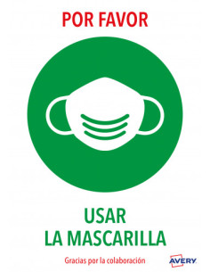SEÑALES ADHESIVOS PREIMPRESO  "USAR MASCARILLAS " SOBRE DE 2 HOJAS EN A4 AVERY AV_KITCOVID2_ES