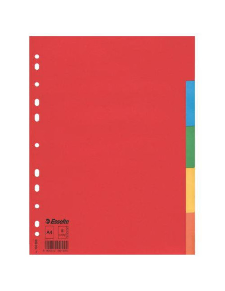 SEPARADOR DE CARTON CON 5 POSICIONES FORMATO A4 COLORES VIVOS ESSELTE 100199 SEPARADOR DE CARTON CON 5 POSICIONES FORMATO A4 COLORES VIVOS ESSELTE 100199