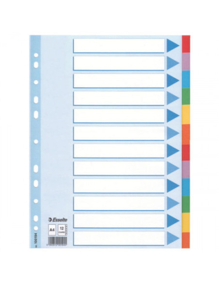 SEPARADOR DE CARTON CON CARATULA INDICE 12 POSICIONES FORMATO A4 COLORES VIVOS ESSELTE 100194 SEPARADOR DE CARTON CON CARATULA INDICE 12 POSICIONES FORMATO A4 COLORES VIVOS ESSELTE 100194