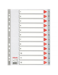 SEPARADOR NUMERICO POLIPROPILENO MULTITALADRO 1-12 FORMATO A4 COLOR GRIS ESSELTE 47138