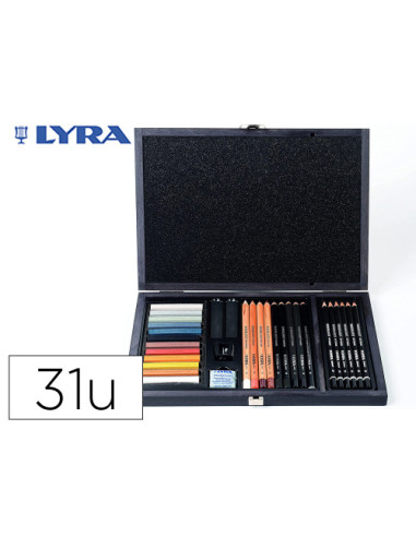 SET DIBUJO CAJA DE MADERA 31 UDS. LYRA L2054002