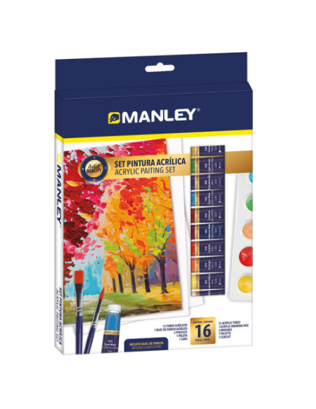 SET PINTURA ACRILICA 16 PZAS MANLEY MDV00100