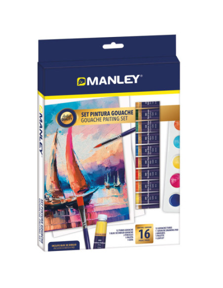 SET PINTURA GOUACHE 16 PZAS MANLEY MGH00100