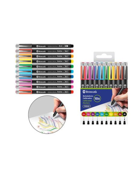 SET ROTULADORES CALIBRADOS 0.4MM + PINCEL 10 COLORES BISMARK 332337