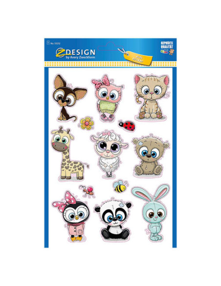 SOBRE CON 1 HOJA 150X120MM Y 13 PEGATINAS ANIMALES AVERY 53252