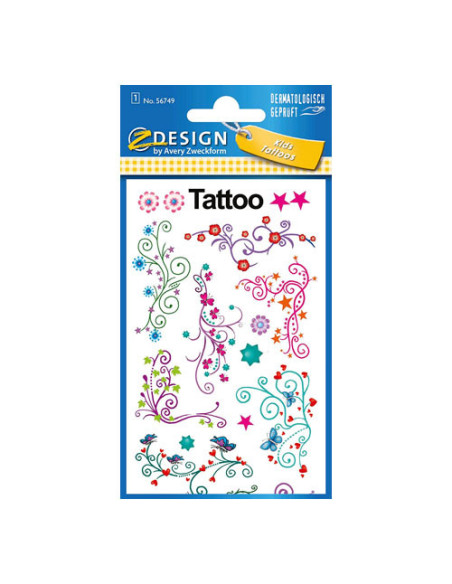 SOBRE CON 1 HOJA 76X120MM Y 9 PEGATINAS TATOO MODA AVERY 56749