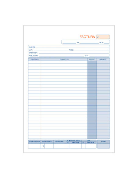 TALONARIO 50 JUEGOS FACTURAS DUPLICADO (ORIGINAL+COPIA AUTOCOPIATIVA) A4 NATURAL DOHE 50008D