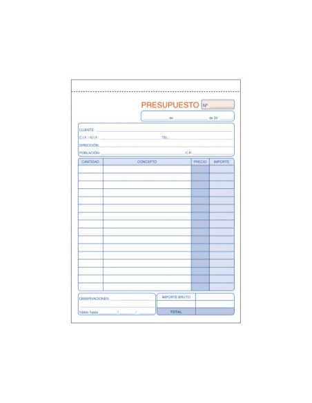 TALONARIO 50 JUEGOS PRESUPUESTOS 4º NATURAL DUPLICADO CON IGIC DOHE 50090DI