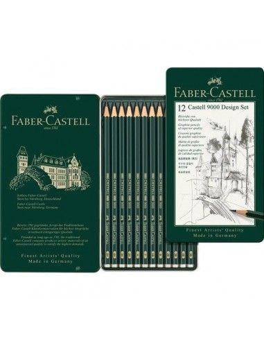 Lápices Faber-Castell 9000 caja metálica 12 unidades surtidas de 5B a 5H