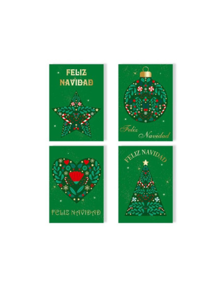 TARJETA FELICITACIÓN NAVIDAD FOIL GREEN/GOLD BISMARK 330895