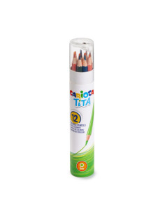 TUBO 12 UNIDADES LÁPICES DE COLORES HEXAGONALES + SACAPUNTAS CARIOCA 43340