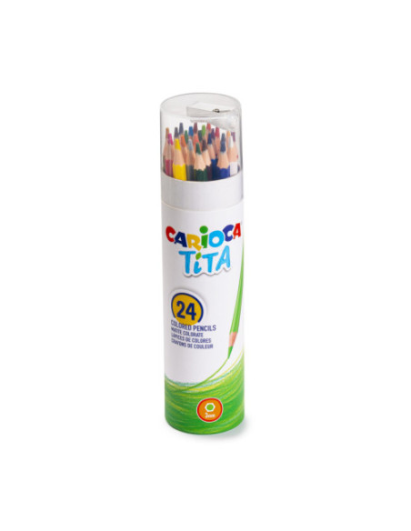 TUBO 24 UNIDADES LÁPICES DE COLORES HEXAGONALES + SACAPUNTAS CARIOCA 43341