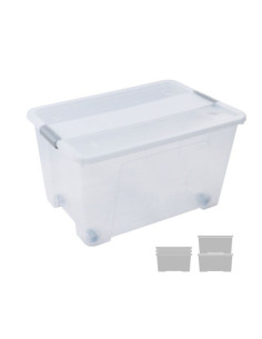 CAJA DE ALMACENAJE CON TAPA Y RUEDAS 52 LITROS 40X57X32CM PP TRANSPARENTE ARCHIVO 2000 CP1482052 CS TP