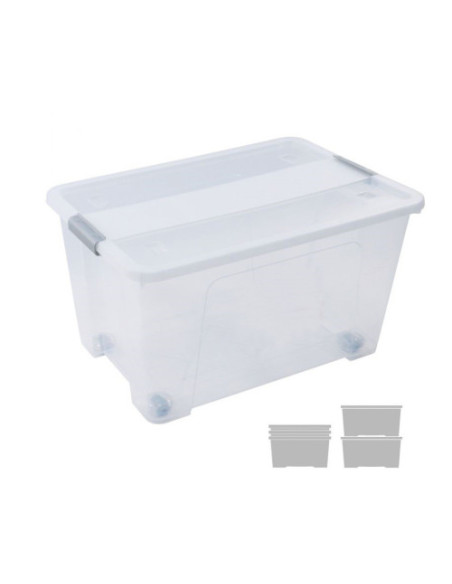 CAJA DE ALMACENAJE CON TAPA Y RUEDAS 52 LITROS 40X57X32CM PP TRANSPARENTE ARCHIVO 2000 CP1482052 CS TP