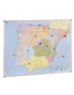 MAPA DE ESPAÑA Y PORTUGAL MAGNETICO 103X129 CM. MARCO ALUMINIO FAIBO 153T
