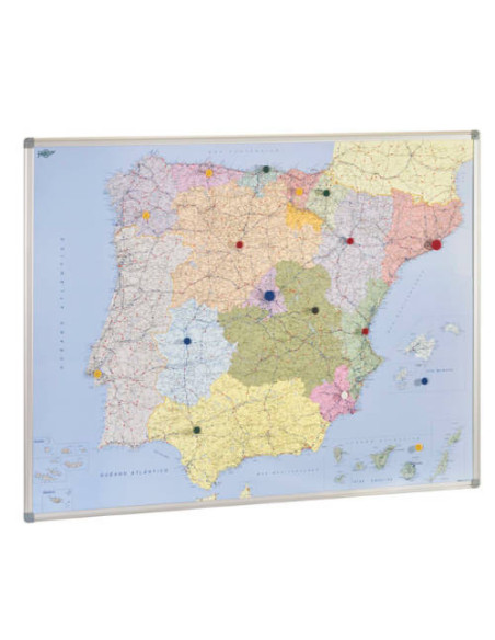 MAPA DE ESPAÑA Y PORTUGAL MAGNETICO 103X129 CM. MARCO ALUMINIO FAIBO 153T