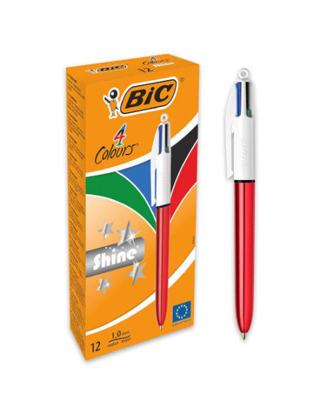 BOLIGRAFO DE 4 COLORES SHINE 1MM CON CUERPO ROJO METÁLICO BIC 982877