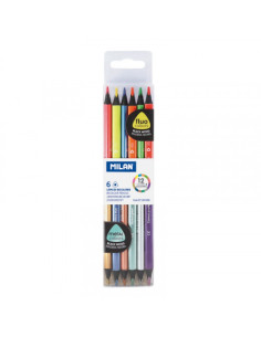 CAJA DE 6 LÁPICES COLORES FLUORESCENTES METALALIZADOS BICOLOR MILAN 7123306B 2