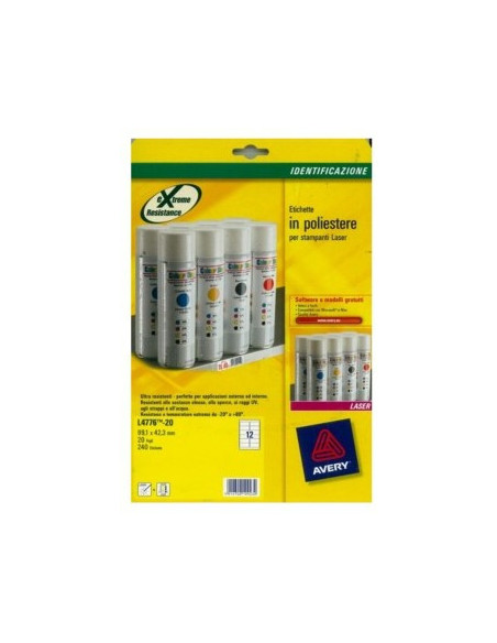 PAQUETE 20 HOJAS ETIQUETAS DE POLIÉSTER BLANCO-IMPRESORAS LÁSER-99