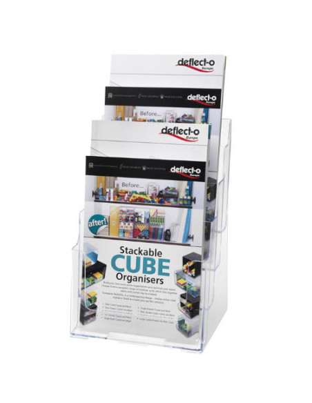 EXPOSITOR SOBREMESA ESCALONADO CON 4 COMPARTIMENTOS TRANSPARENTE A4 DEFLECTO 77441